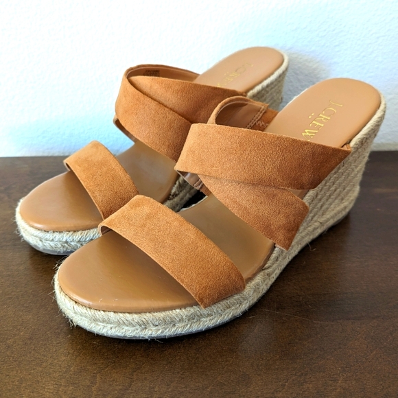 J. Crew Shoes - J. Crew Espadrille Wedge Sandals Tan Crossover Suede Straps Size 7.5